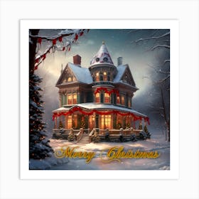 Victorian Home Merry Christmas Art Print