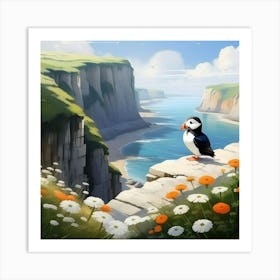 White Cliffs and Puffin 1 Art Print