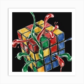 Colorful Rubiks Cube Dripping Paint 15 Art Print