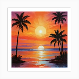 Sunset With Palm Trees 3 Art Print