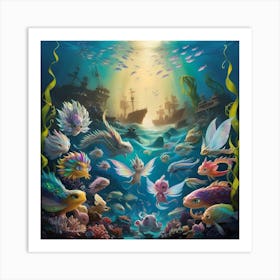 A Vibrant Whimsical Underwater Scene Featuring Different Sea Life  Art Print