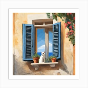 Open Window With Cat Matisse Style Amalfi Coast 11 Art Print