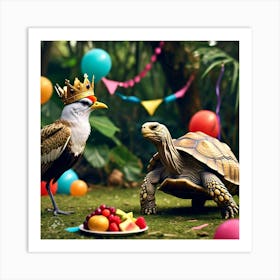 King Of The Birds In The Party Approaching Tortoise Looking Stern And Disapproving (1) Art Print