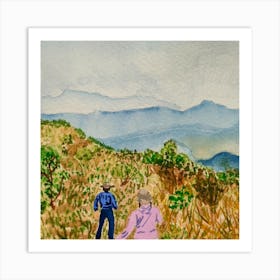 Two Hikers In The Mountains Art Print