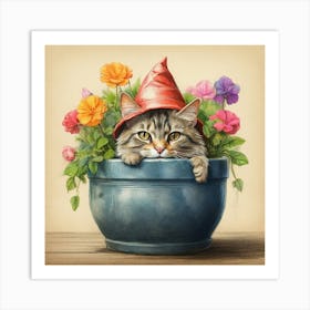 Cat In A Pot 4 Art Print