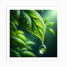 Green Leaf With Water Drop Art Print