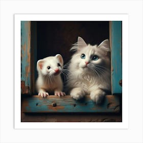 Ferret And Cat Art Print