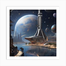 futuristic city after the destruction of the earth Art Print
