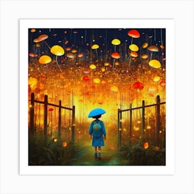 Girl Walking Through A Forest, Based On "Graveyard Of Fireflies", Lighting, Colors Affiche