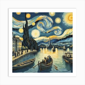 Van Gogh’s Starry Night Over the Rhône from a Bird’s Eye View Art Print