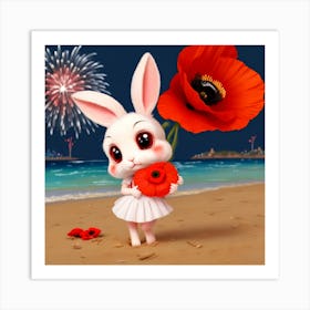 Bunny With Poppy 1 Art Print