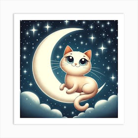 Cute Cat On The Moon Art Print