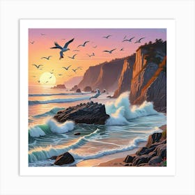 Ocean Sunset Beach Art Print (1) Art Print