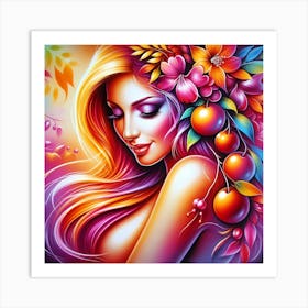 Beautiful Girl With Flowers 6 Art Print