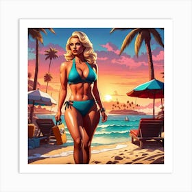 Woman In Bikini On The Beach Art Print