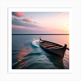 Viking Boat At Sunset Art Print