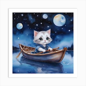 Cat In A Boat 16 Art Print