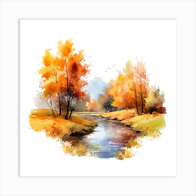 Watercolor Autumn Landscape 4 Art Print