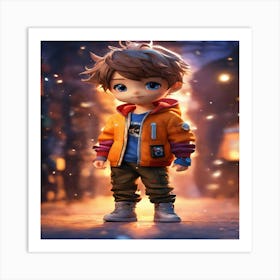 Cute Boy In Orange Jacket Art Print