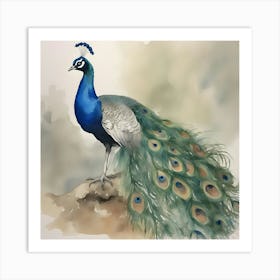 Peacock Watercolour Painting Art Print