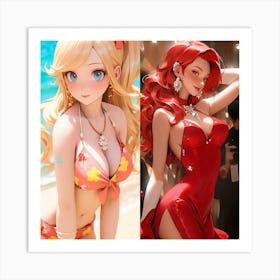 Two Anime Girls In Bikinis 2 Art Print