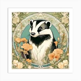 Badger With Orange Flowers Art Print