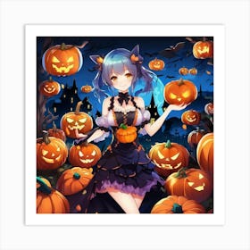 girl with Pumpkins Art Print