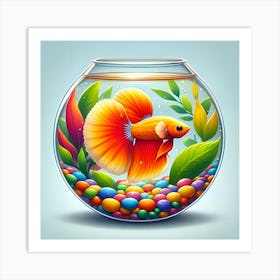 A Orange And Yellow Fish In A Fish Bowl 3 Art Print