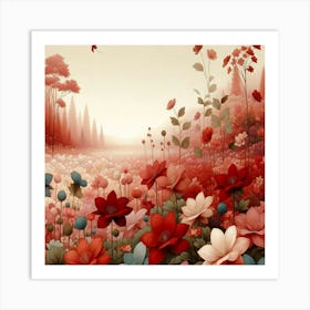 Red Flowers In A Field Art Print