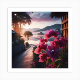 Sunrise Over Flowers Art Print