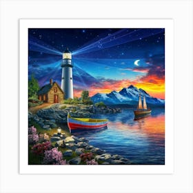 Lighthouse At Night Art Print