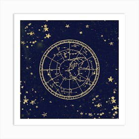 Gold and Navy Star Map Art Print