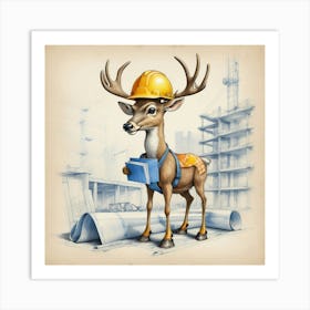 Deer With Hard Hat Art Print