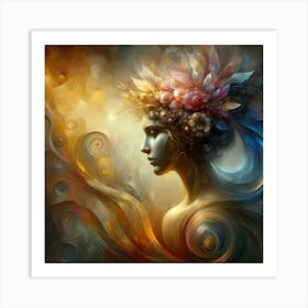 Woman With Flowers In Her Hair Art Print