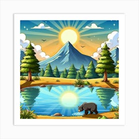 Montana Lake Bear Art Print