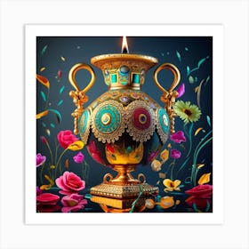 A vase of pure gold studded with precious stones 9 Art Print