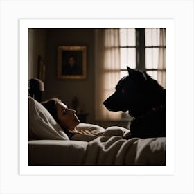 Woman In Bed With A Dog Art Print