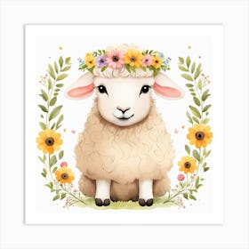 Floral Baby Sheep Nursery Illustration (24) Art Print
