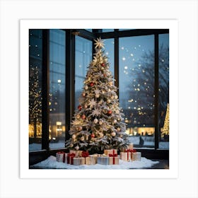 A Majestic Christmas Tree Standing Tall And Adorned With A Mix Of Ostentatious And Minimalist Decor (1) Art Print