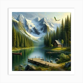 Cabin By The Lake Art Print