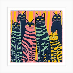 Cats In A Row Art Print