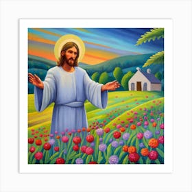Jesus In The Field Art Print