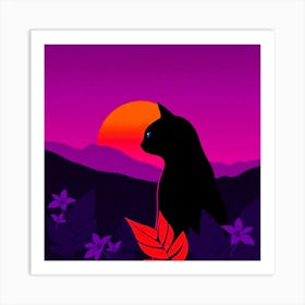 Cat At Sunset Art Print