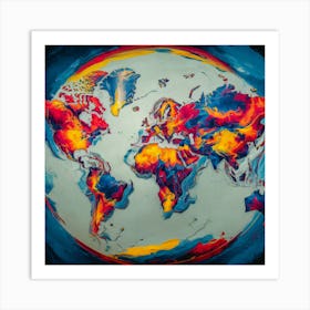 Global Mosaic A Vibrant Abstract World Map (2) Art Print