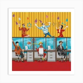 Office Antics Cubicle Circus Print Art Add A Touch Of Humor To Your International Workers Day Celebration With Our Office Antics Cubicle Circus Print Art! Envision A Comical Circus In Cubicles Art Print
