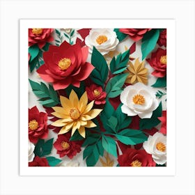 Papercut Illustration Breathtaking Display Of Flower Art Print