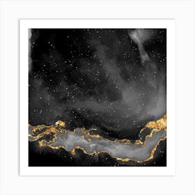 100 Nebulas in Space with Stars Abstract in Black and Gold n.010 Art Print