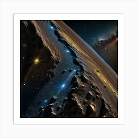 Yellow blue alien artifical asteroid's surface Art Print