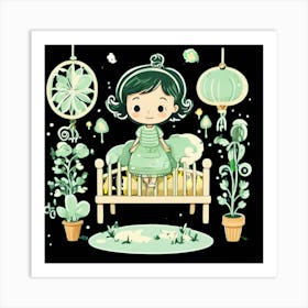 Little Girl In Green Dress Art Print