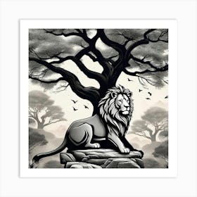 Lion Under The Tree 1 Art Print